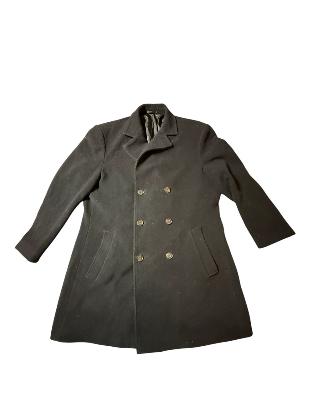 Lauren Ralph Lauren Men Black Double Breasted Wool Peacoat Overcoat Jacket 44R